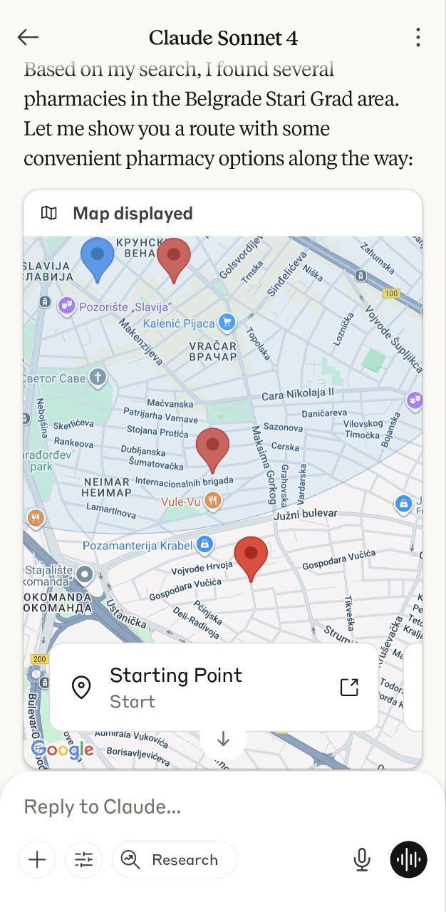 Claude Maps Routing Feature