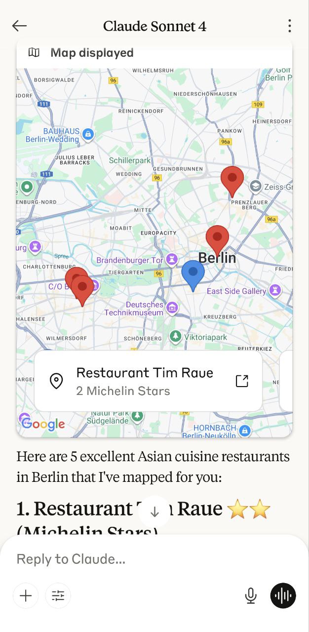 Claude Maps Search Interface