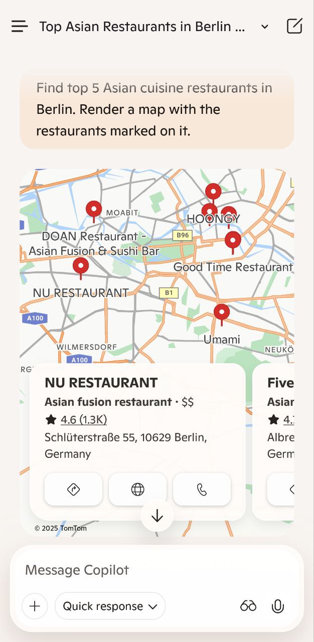 Copilot Maps Search Interface