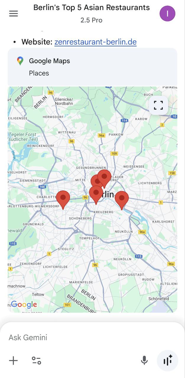 Gemini Maps Search Interface
